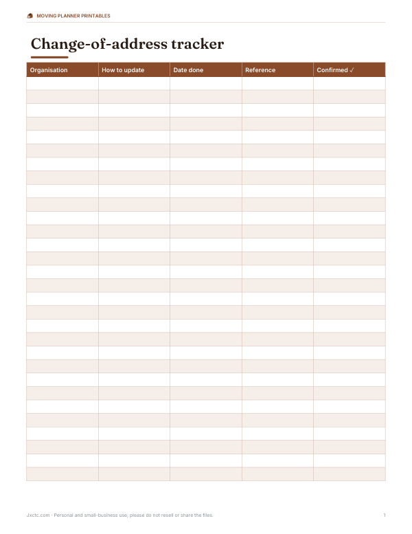Preview of Printable Address Tracker